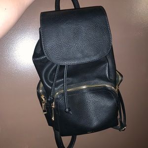 ALDO Leather Mini Black Backpack with Gold Zippers